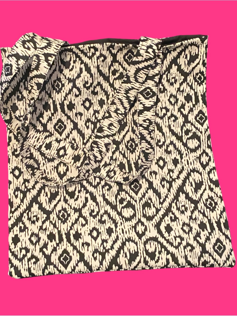 Black & Cream Ikat Print Tote Bag